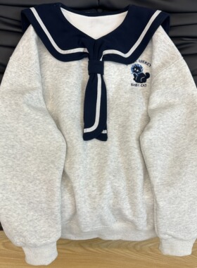 KFCAG 学院风海军领卫衣女2025新款秋休闲宽松减龄刺绣设计感上衣