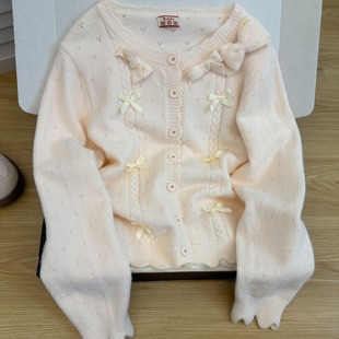 甜妹小香风蝴蝶结毛衣开衫女秋季温柔舒适软糯针织外套慵懒松弛感