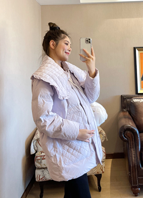 PEIPEI佩佩紫罗兰法式领加厚羽绒服外套女秋冬装孕妇装高定白鸭绒