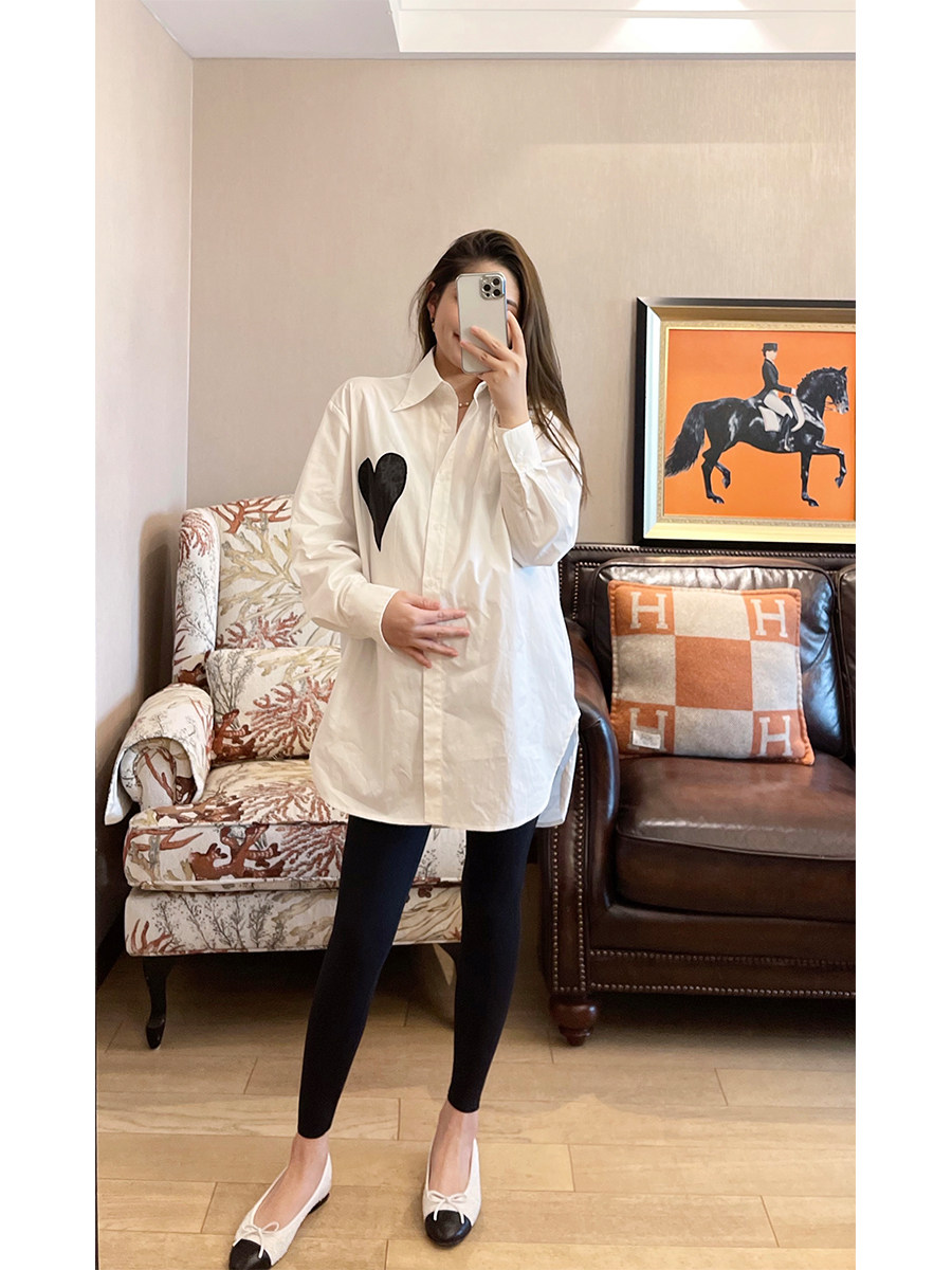 PEIPEI PEIPEI 출산 착용 맞춤형 한국어 사랑 셔츠 쉬폰 탑 드레스 여성을위한 봄 신년 의류