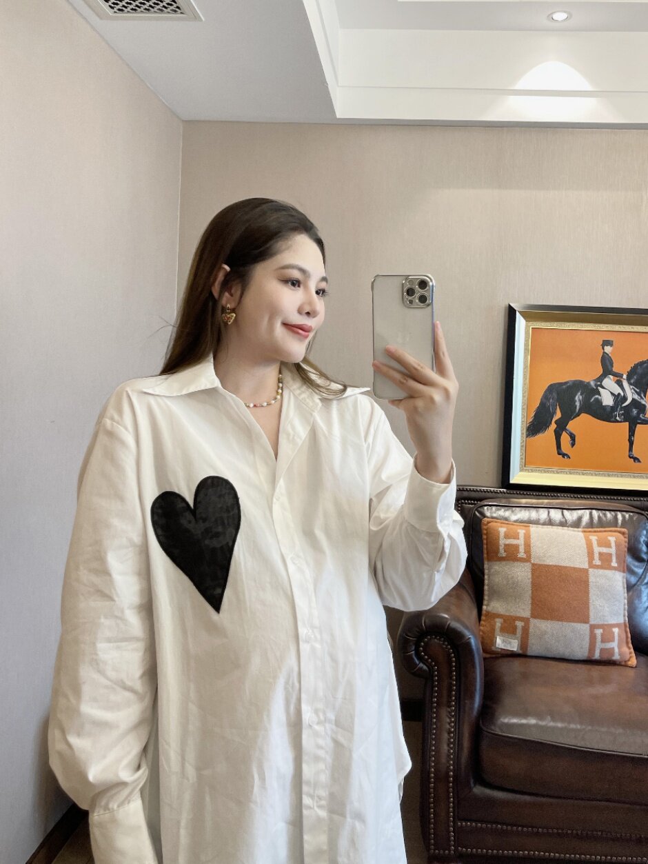 PEIPEI PEIPEI 출산 착용 맞춤형 한국어 사랑 셔츠 쉬폰 탑 드레스 여성을위한 봄 신년 의류