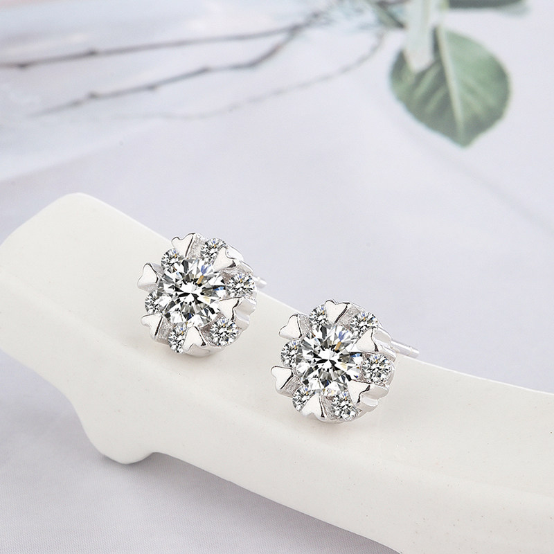 S925纯银DIY饰品雪花满钻耳钉女时尚气质甜美耳环耳饰百搭防过敏