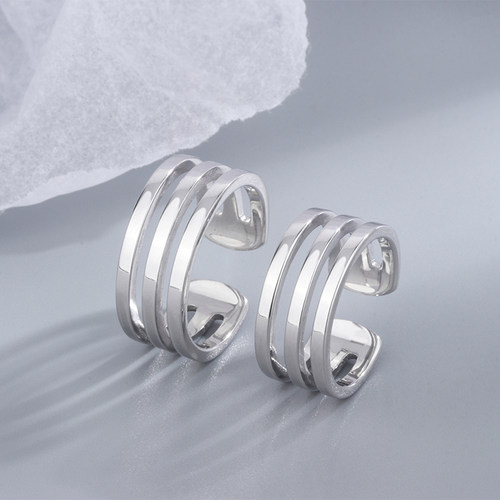 S925纯银饰品三线戒指对戒开口
