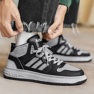 爆款男鞋秋冬款加绒保暖高帮板鞋男生鞋子秋季休闲中邦鞋男士潮鞋