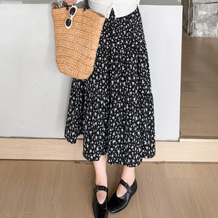东莞市朗天服饰大码女装A字碎花半身裙女2025夏 胖mm松紧百褶半裙