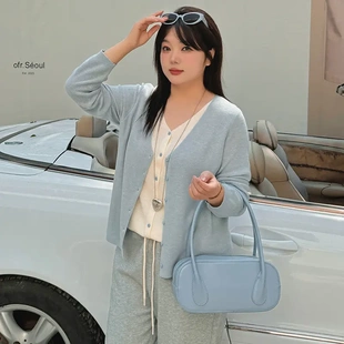 东莞市朗天服饰大码女装假两件上衣女长袖开衫胖mm宽松百搭针织衫