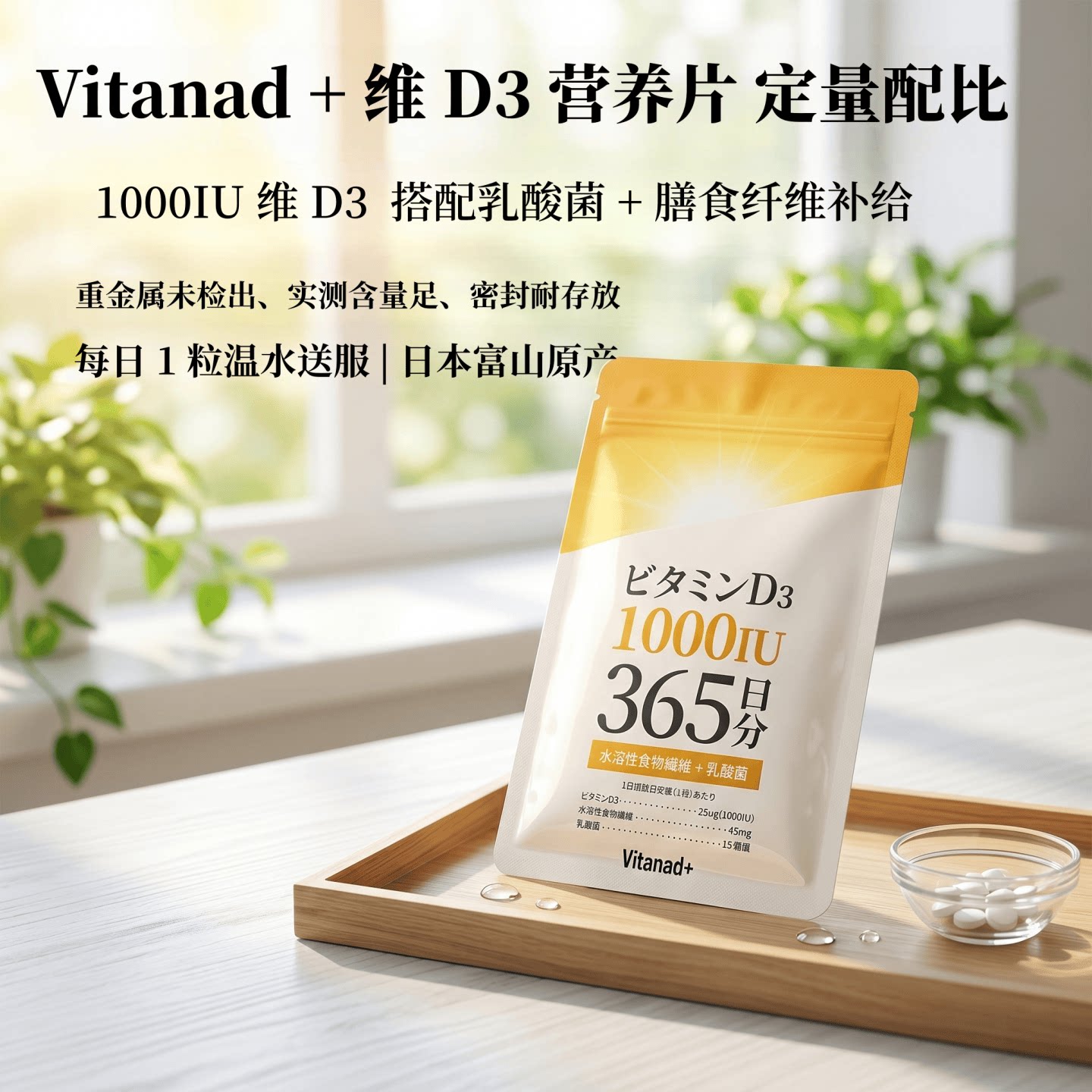 365日量装日本Vitanad+维生素D3营养片+乳酸菌膳食纤维成人钙吸收