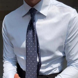 秋冬新品韩版自制细条纹商务长袖衬衫男英伦简约日常通勤尖领衬衣