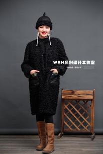 SUUNAI.WRH女装蒙古袍棉衣外套长袖通勤中长款v领口袋单排扣加厚