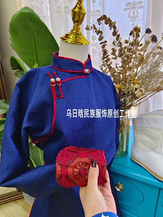 SUUNAI.WRH传统蒙古袍民族风儿童礼服家庭装亲子装布料手工宽松