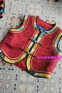 SUUNAI.WRH蒙古儿童马甲背心坎肩四季童装红色男女同款民族风绸缎