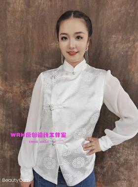 SUUNAI.WRH女装衬衫白色民族风蒙古元素打底通勤常规原创长袖立领