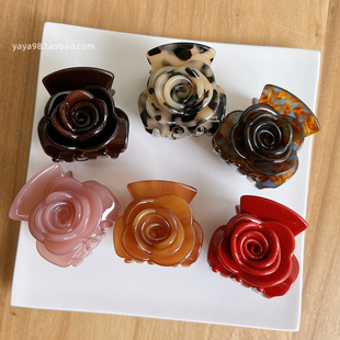 双面玫瑰花朵发夹~韩国FRANCE气质中号马尾夹盘发抓夹 法式鲨鱼夹