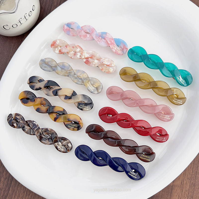 韩国France金标一字链条发夹法式玳瑁色侧边夹弹簧夹刘海夹顶夹子