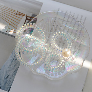 敲好看 头绳韩国网红渐变色电话圈发饰 人鱼色电话线发圈小号细