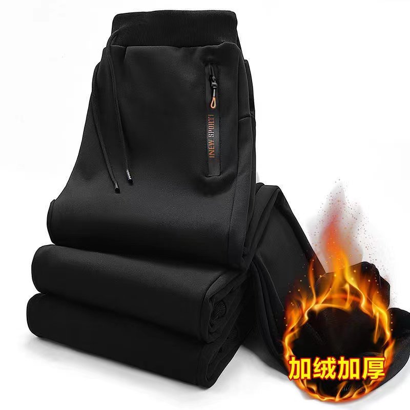 秋冬加绒加厚裤子男士束脚休闲裤新款韩版大码青年拉链长裤运动裤