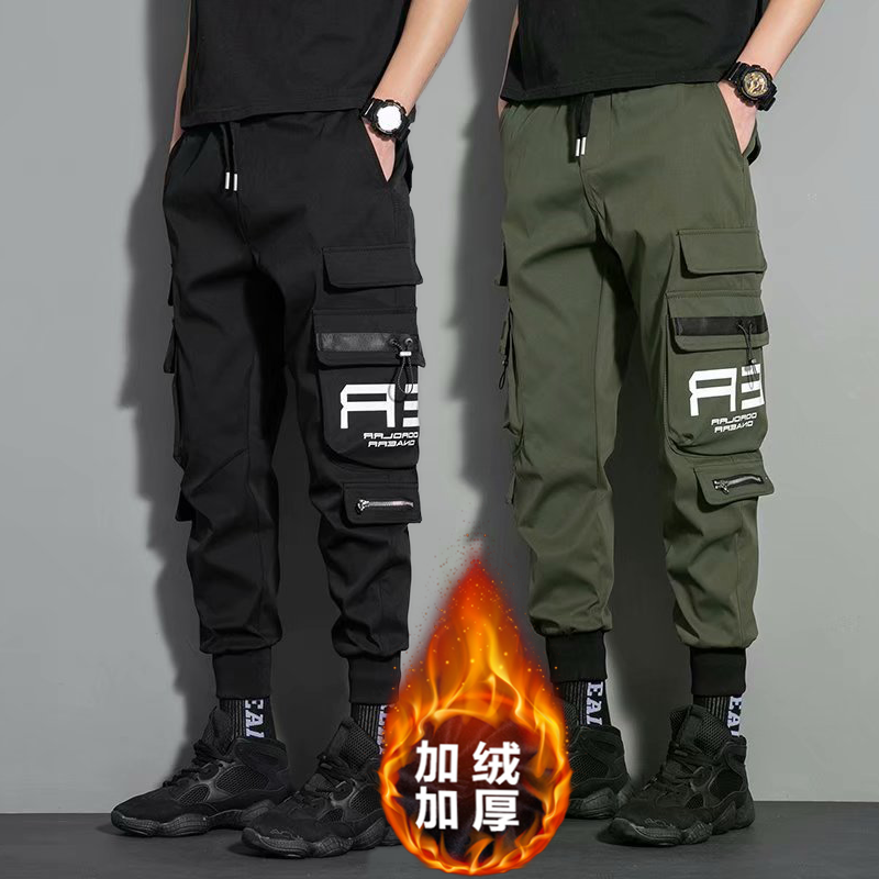 机能工装裤男潮牌束脚宽松哈伦裤男士秋冬款加绒韩版潮流休闲裤子
