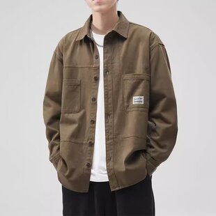 纯色干活衬衣 结实日系春秋休闲宽松外贸耐磨男款 穿工作工装 衬衫