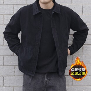 美式重磅复古牛仔外套男士秋冬季2024新款潮牌加绒加厚工装夹克男