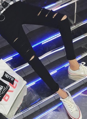 牛仔九分裤社会精神小伙紧身快手红人修身小脚27码26八分男裤子9