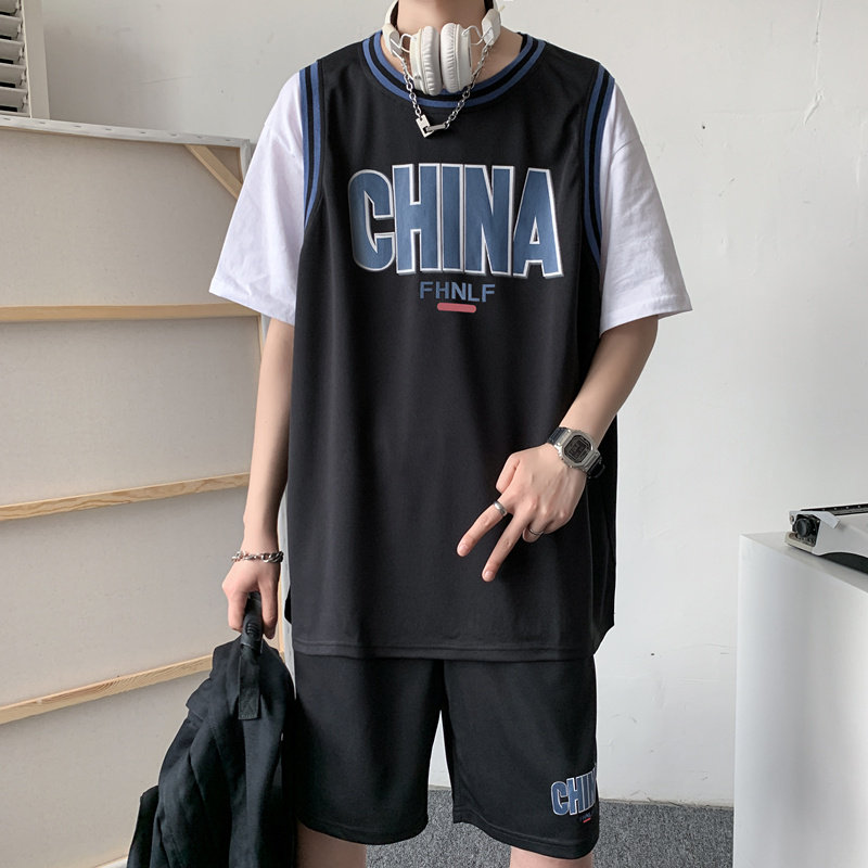班服篮球服夏季超火速干男运动套装韩版情侣假两件短裤短袖两件套