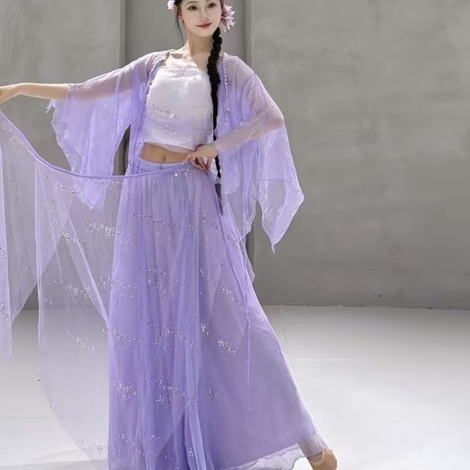 新款古典舞演出服女飘逸渐变纱衣开衫裙裤中国舞练功演出服装