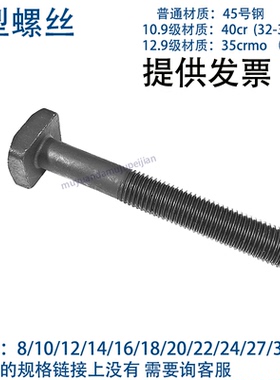 45号钢T型螺丝 模具压板冲床铣床螺栓螺杆 10.9级 12.9 123456780