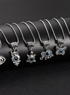 土耳其蓝色眼睛项链女猫头鹰法蒂玛之眼蝴蝶恶魔之眼吊坠配饰礼物
