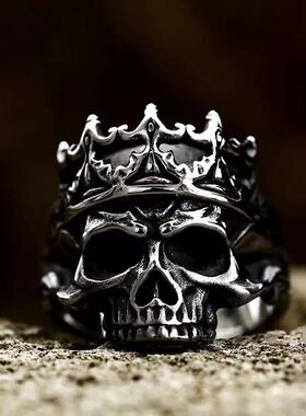 复古皇冠骷髅戒指暗黑系朋克风嘻哈潮流小众独特指环配饰高级感