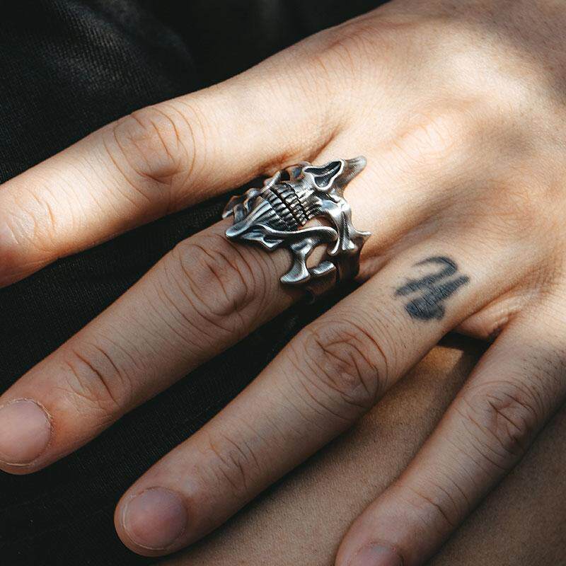 复古骷髅对戒开口戒指男小众个性夸张暗黑哥特朋克风指环配饰品