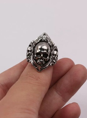 复古三面骷髅开口戒指男夸张小众高级感朋克风嘻哈潮流暗黑系指环