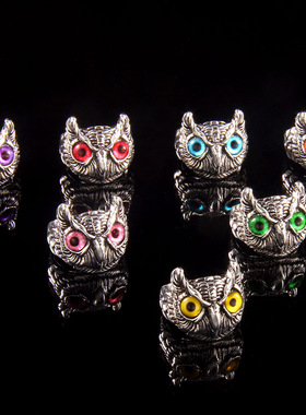 复古猫头鹰开口戒指男女小个性嘻哈朋克风夸张猎奇高级指环配饰品