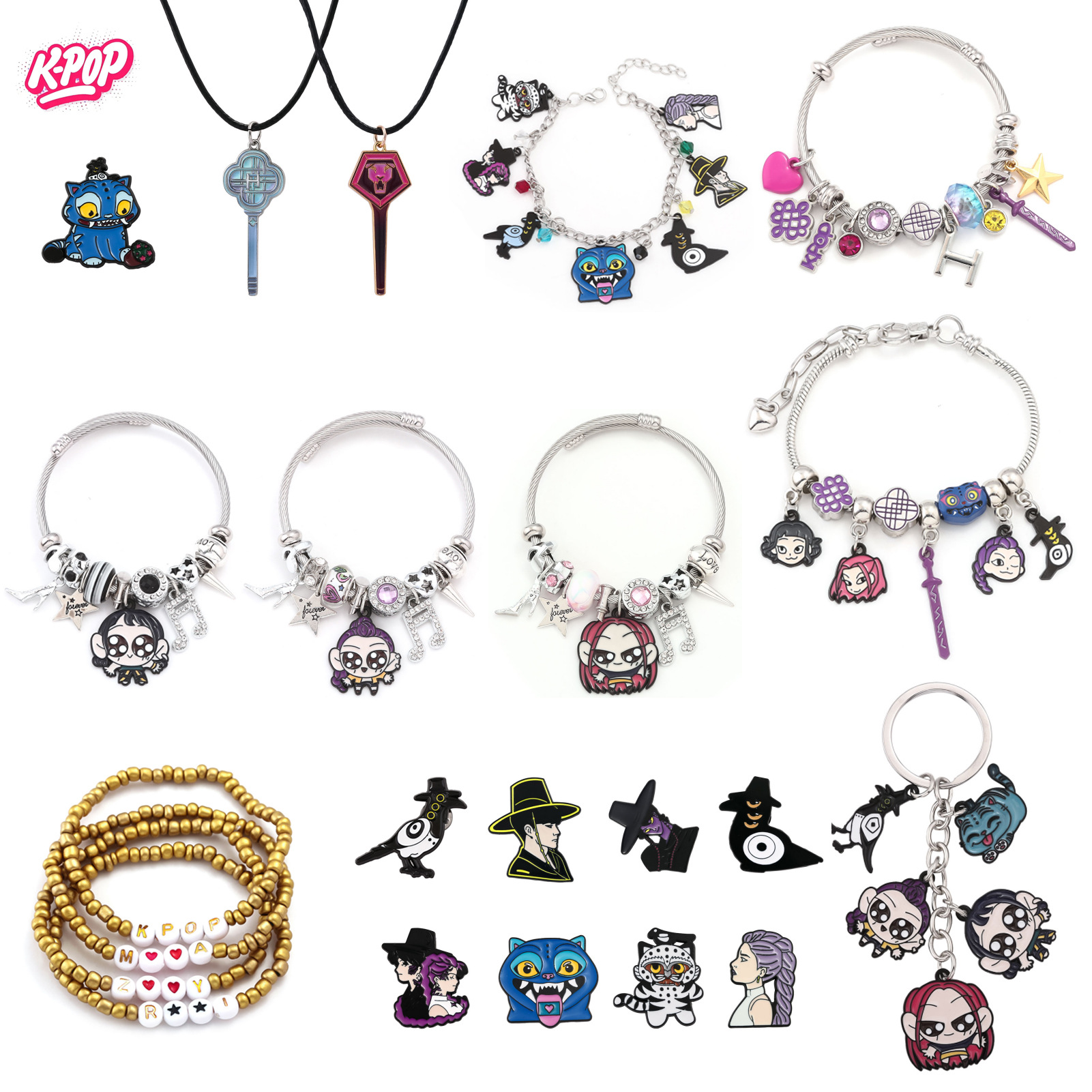 K-POP猎魔女团2周边手链胸针项链潘家朵拉串珠diy卡通吊坠挂件