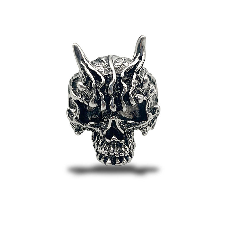 复古骷髅头开口戒指暗黑系夸张哥特风小众个性做旧男女指环配饰品
