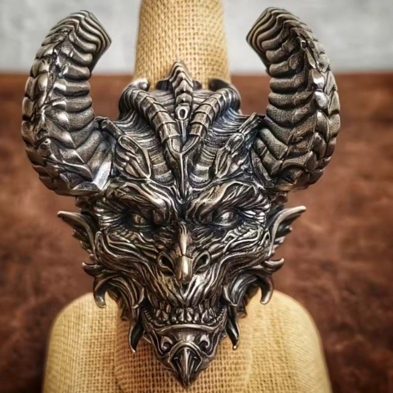 复古骷髅恶魔戒指男欧美撒旦黑山羊朋克风暗黑系嘻哈潮流指环配饰