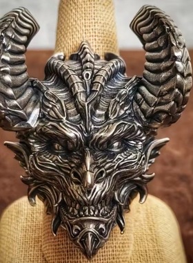 复古骷髅恶魔戒指男欧美撒旦黑山羊朋克风暗黑系嘻哈潮流指环配饰