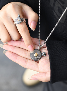 vintage复古黑胶唱片项链戒指文艺小众女高级感嘻哈创意配饰礼物