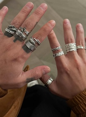 复古12件套戒指套装男欧美朋克风嘻哈潮流vintage小众指环配饰