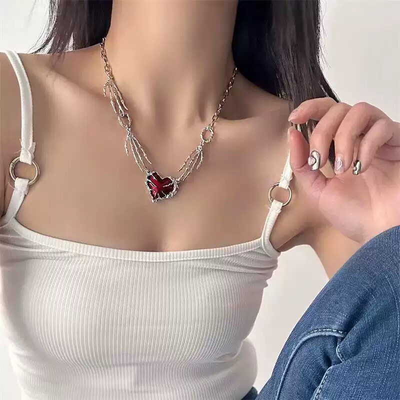 潮流爱心骷髅手掌锁骨链女亚文化辣妹潮流小众高级感哥特风项链