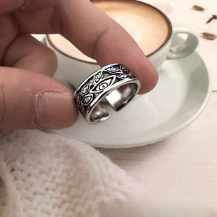 vintage古着克系恶魔之眼开口戒指男暗黑系小众朋克嘻哈指环配饰