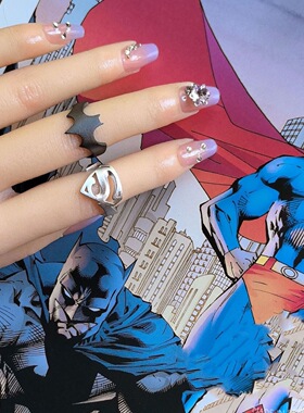 DC宇宙周边戒指蝙蝠侠超人标志双面一体动漫cos指环小众欧美独特