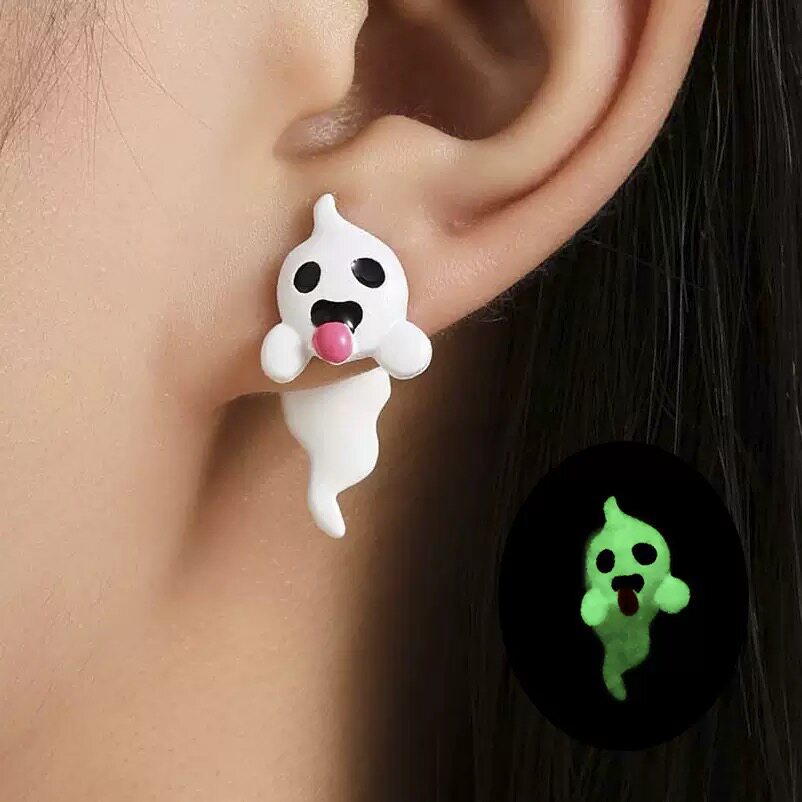 可爱小幽灵夜光耳钉个性万圣节独特欧美创意辣妹耳饰小众潮流女