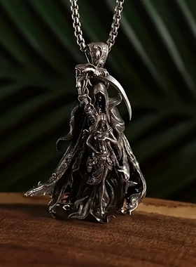 复古死神镰刀项链男夸张欧美朋克风暗黑系小众独特嘻哈吊坠骷髅