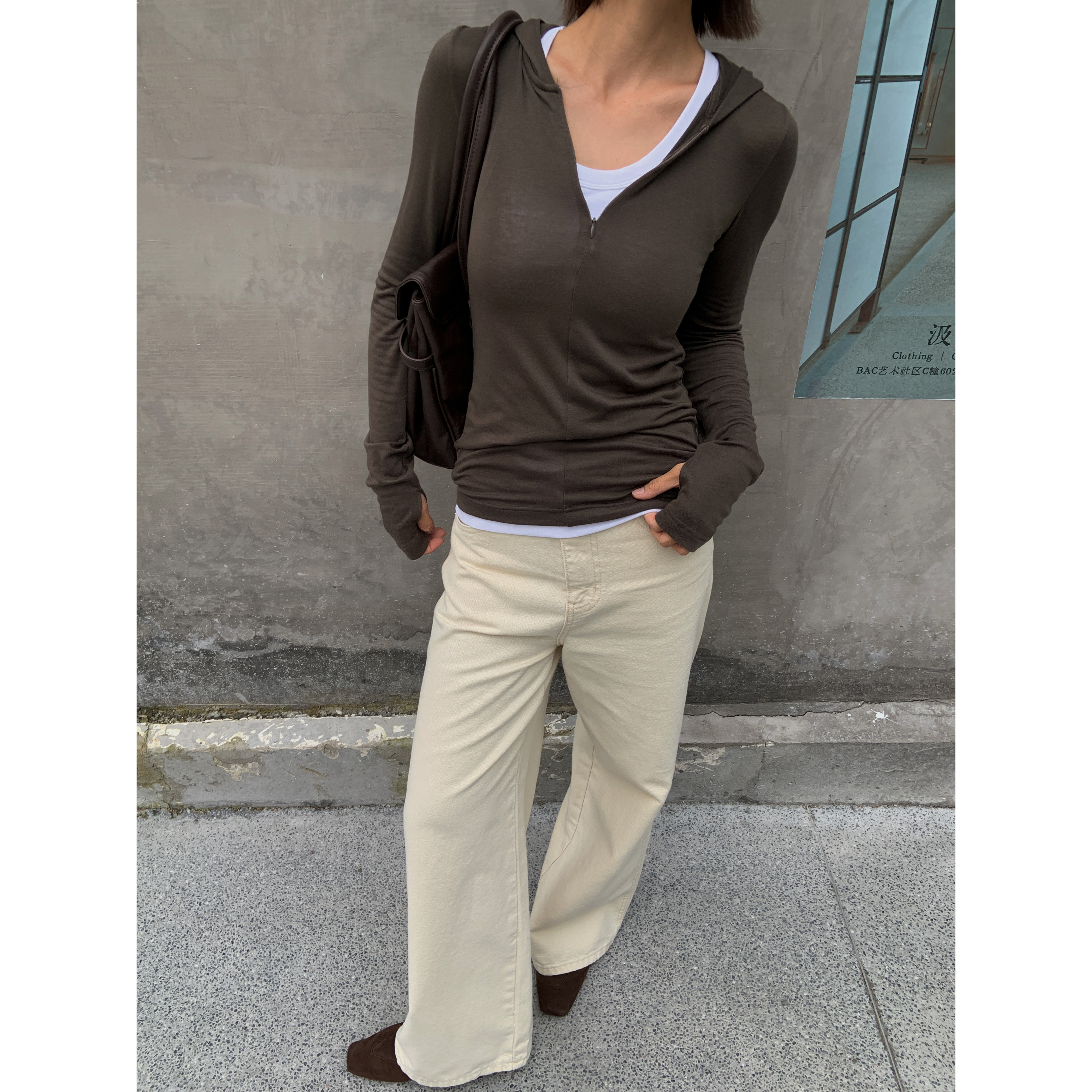 不咸cheese极简天丝羊毛连帽T恤