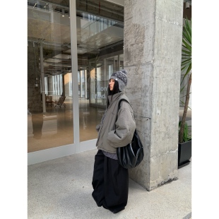 不咸cheese 美式复古立领棉服外套女冬季加厚保暖面包服棉衣