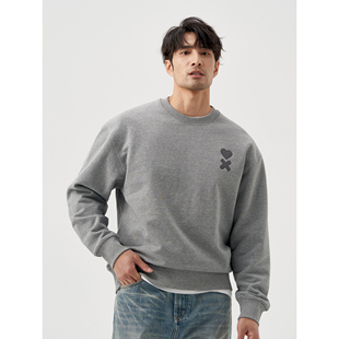 LEZORA定纺新疆460g毛圈棉 爱心刺绣宽松落肩圆领卫衣