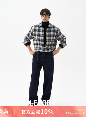 LEZORA 美cone产12.8oz靛蓝原色丹宁 腰带直筒弯刀牛仔裤男