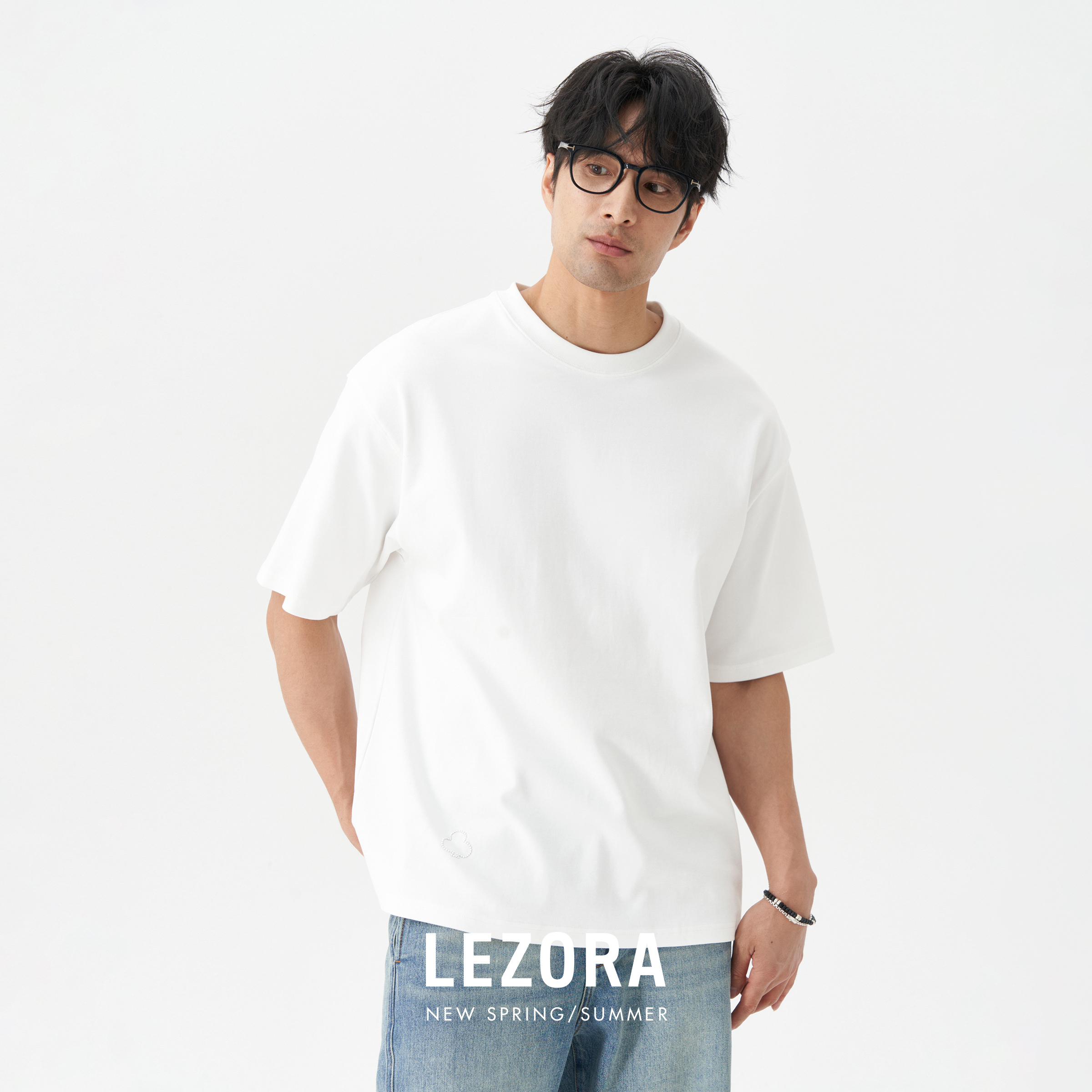 LEZORA宽松皮马棉梅花短袖T恤