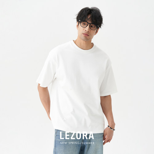 LEZORA 德国cream冰淇淋棉supima皮马棉 梅花 基础宽松短袖T恤男 - 封面
