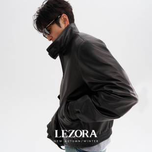 LEZORA 西班牙进口奢牌御用无涂层绵羊皮 哈林顿夹克皮衣男